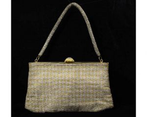 1950s Gold & Silver Purse - 50s Metallic Formal Handbag - Posh Glamour Girl Evening Bag - Beaded