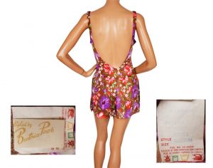 Vintage 1970s Floral Skirted Bathing Suit Plus Matching Wraparound Maxi Skirt - Beatrice Pines - M - - Fashionconservatory.com