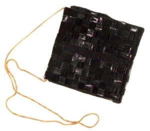 Vintage Black & Gold Beaded Evening Bag  | Disco Gold Chain Small Square Shoulder Bag | 5.5'' x 6''