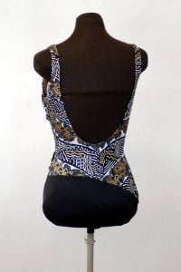 1980s swimsuit Catalina black gold metallic wrap one piece maillot bathing suit Size 10 - Fashionconservatory.com