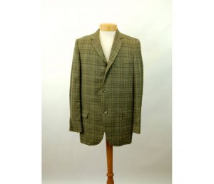 1950s 60s sports coat New Old Stock NOS wool plaid green long mid century Sports jacket