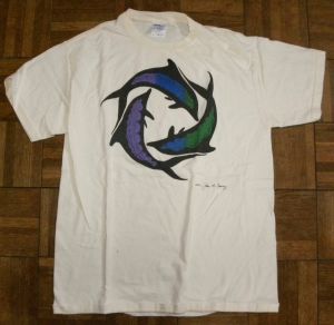 90s DOLPHIN Art T Shirt | Artist John A Conroy Colorful Art Print Tee - Fashionconservatory.com