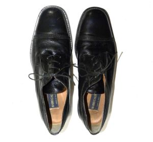 Vintage Italian Black Leather Cap Toe Oxfords | Mario Calugi ITALY | Men 9.5 M - Fashionconservatory.com