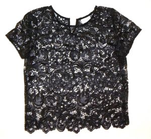 90s Black LACE Top Short Sleeved Sheer Shell | XS/S - Fashionconservatory.com