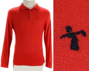 Men's XS 1960s Golf Shirt - PGA Golfing Label - Bright Red Wool Jersey Knit Long Sleeved Mens Top