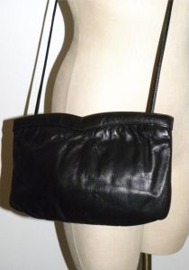 70s Black Leather Shoulder Bag | MOD Disco MARDANE New York Pouch CLUTCH | 11.5'' x 7.5'' x 1'' - Fashionconservatory.com