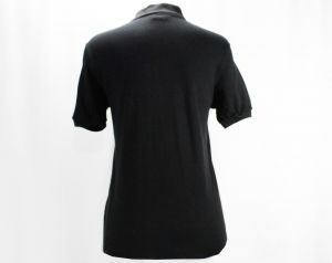 Small Black Polo Shirt by Catalina - 1950s Cotton Pique Knit Casual Top - Flying Fish Logo  - Fashionconservatory.com