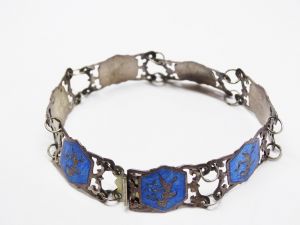 1930s Siam Sterling Silver Blue Enamel Link Bracelet Goddess of Lightning - Fashionconservatory.com