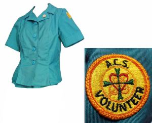Vintage Uniform Blouse 1960-70s ACS Army Community Service Volunteer Green Short Sleeve Jacket