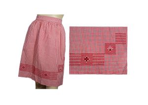 Vintage 50s Apron Red Gingham Checks and Smocking Embroidery Handmade Granny Chic