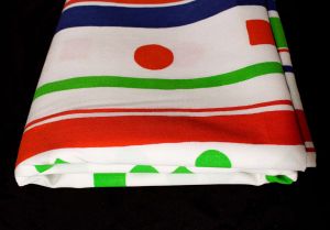60s Mod Cotton Fabric - Over 3 Yards x 44.5 Inches - 1960s Canvas Yardage - Red White Blue Green 