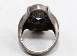 Sterling Ring - Size 5 Statement Large - 1960s 70s Ornate Aqua Blue  - Fashionconservatory.com