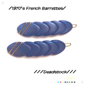 One Pair Vintage 1970s Blue & Gold French Barrettes - Fashionconservatory.com