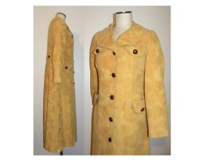 70s Maxi Coat | Mustard Trench Coat | Vintage Hippie BOHO | Fits XS-S