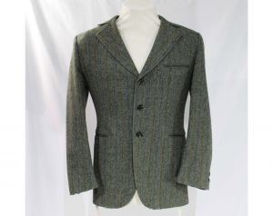 Men's 1960s Suit Jacket - Small to Medium - Gray Herringbone Wool Tweed Blazer - Mens 60s Sport Coat