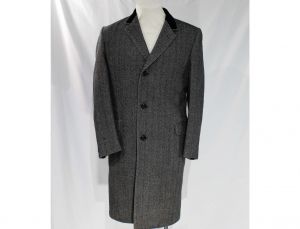 Large Men's Tweed Coat with Black Velveteen Collar - Ultra Fine Label 1950s Mens Wool Outerwear 