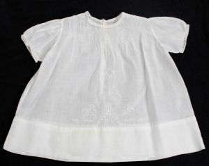 1900s 1910s Infant's Dress - Size 6 Months Baby Frock - White Organdy with Tucks & Tiny Embroidered 
