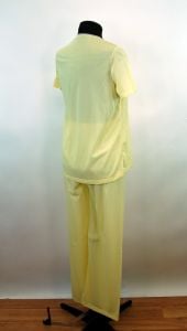 1960s pajamas yellow nylon sleepwear by Kayser with sheer chiffon bodice and embroidered rosebuds  - Fashionconservatory.com