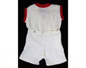 Girls 1930s Romper - Size 5 Authentic 30s Linen Play Outfit - Red & White Girl's Short Sleeve Summer - Fashionconservatory.com