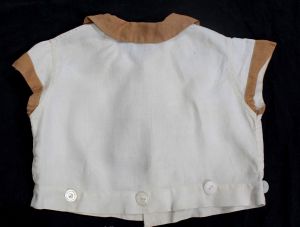 Girls 1930s Romper Top - Size 3T Authentic 30s Child's Linen Shirt - Cocoa Brown & White  - Fashionconservatory.com