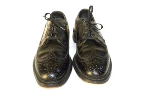 1960s Black Leather Wingtip Oxford Shoes | Vintage Brogues Oxfords | Men's 11.5 B - Fashionconservatory.com