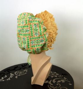 Hollie Hobbie style sunbonnet with tie at chin and corn husk brim - Fashionconservatory.com