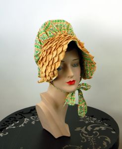 Hollie Hobbie style sunbonnet with tie at chin and corn husk brim