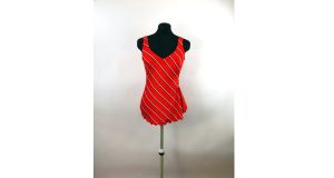 1970s swimsuit red white blue striped skirted bathing suit tank Size M - Fashionconservatory.com