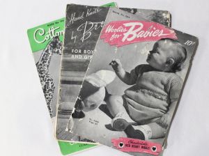 Lot of 3 1930s 40s Crochet & Knit Children and Baby Patterns - Cotton Babies Jumper - Boys and Girls