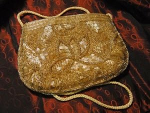 Gold Beaded 1980s Vintage Handbag Evening Purse Shoulder Bag Disco Era - Fashionconservatory.com