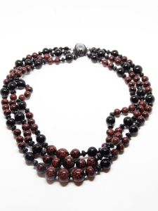 1950s Hattie Carnegie Multi Strand Glass Graduated Bead Necklace Black Sienna Necklace