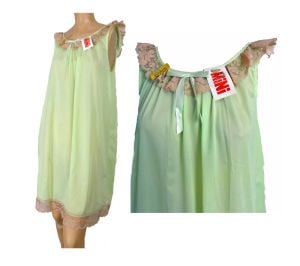 Deadstock Vintage 60s Nightgown Lime Green Lacy Baby Doll Nightie by Berkliff | M to XL