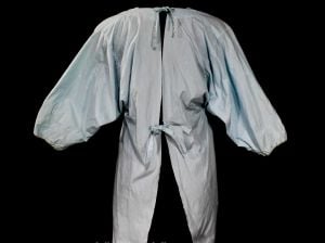 1950s Hospital Gown - New Mom Maternity Shirt - Pale Blue Cotton Top with Embroidery & Smocking  - Fashionconservatory.com