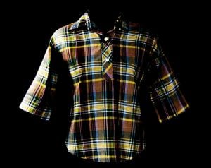 Small 1950s Oxford Polo Shirt - 50s Plaid Cotton Casual Top - Cuffed Short Sleeve Summer Shirt 