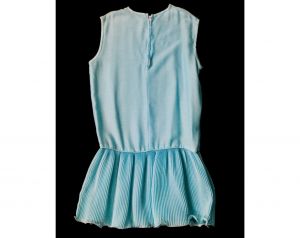 Girls Size 8 Dress - Mod 1960s Child's Blue Summer Shift with Chain Belt - 60s Mini - Fashionconservatory.com