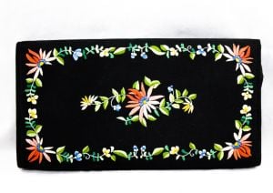 Asian Black Evening Handbag with Exquisite Embroidery - 1950s Formal Purse - Burnt Orange Blue Green - Fashionconservatory.com