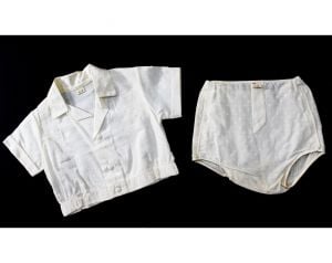 Toddler's 50s Outfit - White Rayon 1950s Short Set - Gender Neutral - Baby Boy Size 18 Months