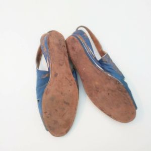 1940s Blue Peep Toe Wedge Beach Sandals Post WW2 Womens Open Toe Wedges - Fashionconservatory.com
