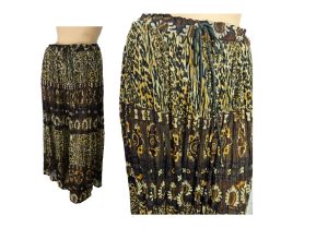 Vintage Gypsy Broomstick Skirt India Cotton Gauze Maxi Boho Animal Leopard Print by Revue | S to L