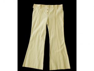 Size 10 Corduroy Bellbottom Pants - Ladies 1970s Low Rise Cotton Cord Trousers - 70s Hippie Light Ta - Fashionconservatory.com