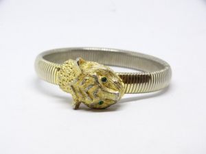 1980s Lion Panther Gold Metal Statement Bracelet