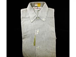 Size 10 Boy's Dress Shirt - 1950s Gray & White Striped Cotton Oxford - Child's Long Sleeve 50s 60s 