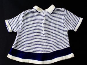 3T Toy Soldier 1960s Knit Top - Striped 60s Toddler Girl's Shirt - Navy Blue & White with Red  - Fashionconservatory.com