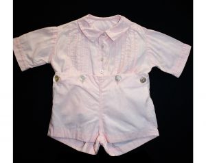 Charming 1940s Baby Girl's Pink Cotton Romper - Size 6 Months Infants Children's 40s Two Piece Shirt
