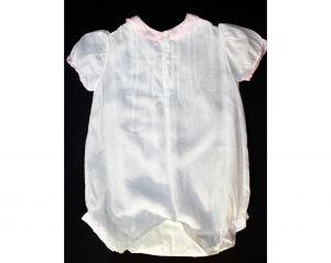 1920s Toddlers White Cotton Romper - Charming Chemise Style with Pink Deco Embroidery  - Fashionconservatory.com