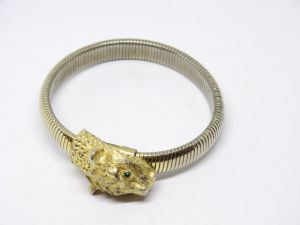 1980s Lion Panther Gold Metal Statement Bracelet - Fashionconservatory.com