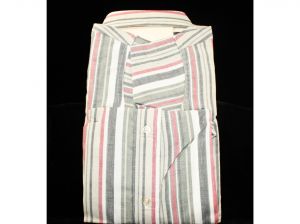 Size 10 Boy's Shirt - 1950s Gray White & Red Striped Cotton Oxford - Child's Short Sleeve Summer 50s - Fashionconservatory.com