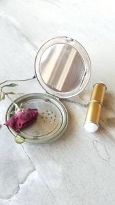 art deco compact mirror and lipstick case, 1940s gold mirror - Fashionconservatory.com