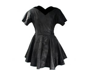 XS 1950s Black Taffeta Full-Skirted Top with Velvet Neckline - Size 2 New Look 50s Evening Bodice - Fashionconservatory.com
