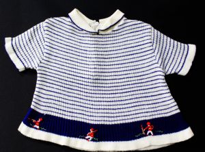3T Toy Soldier 1960s Knit Top - Striped 60s Toddler Girl's Shirt - Navy Blue & White with Red 